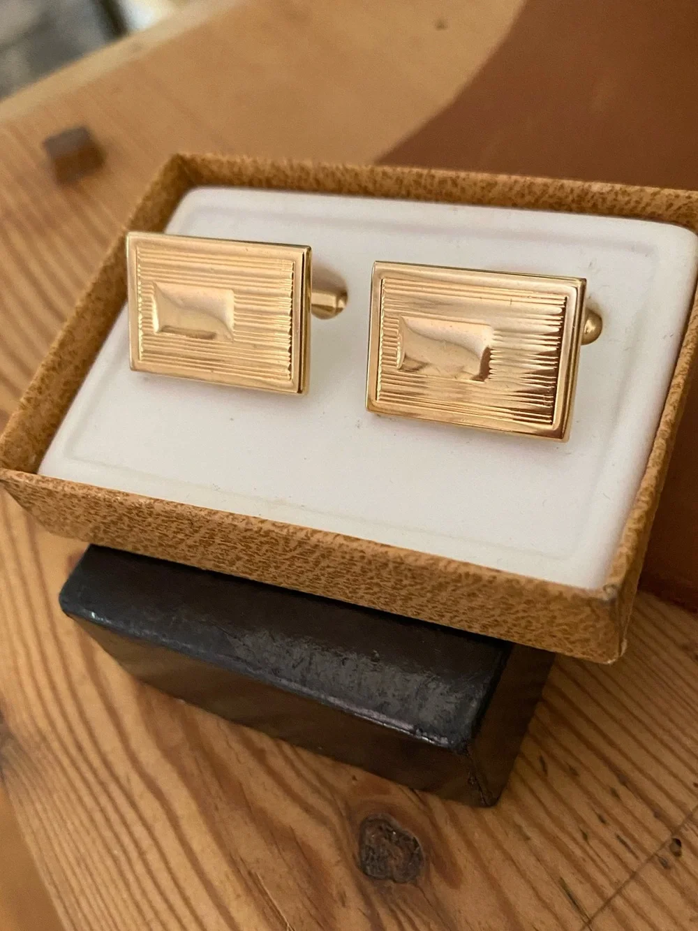 Gold Tone Rectangular Cufflinks for Men
